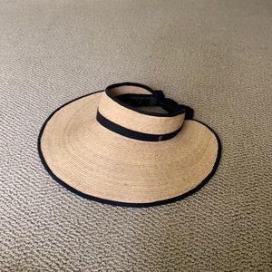 Helen Kaminski Mai Raffia WideBrim Visor Black Tan
